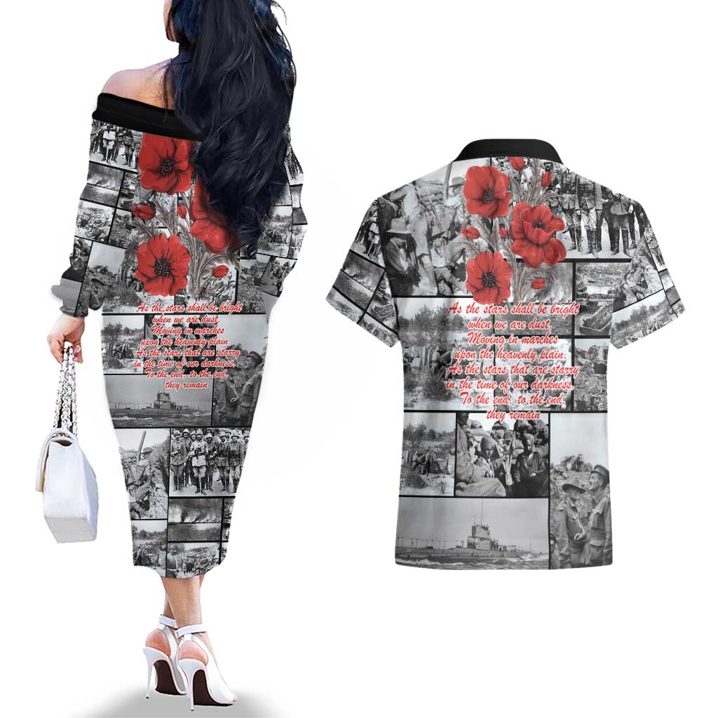 ANZAC Day Gallipoli Campaign Couples Matching Off The Shoulder Long Sleeve Dress and Hawaiian Shirt To The End They Remain LT9 - Polynesian Pride