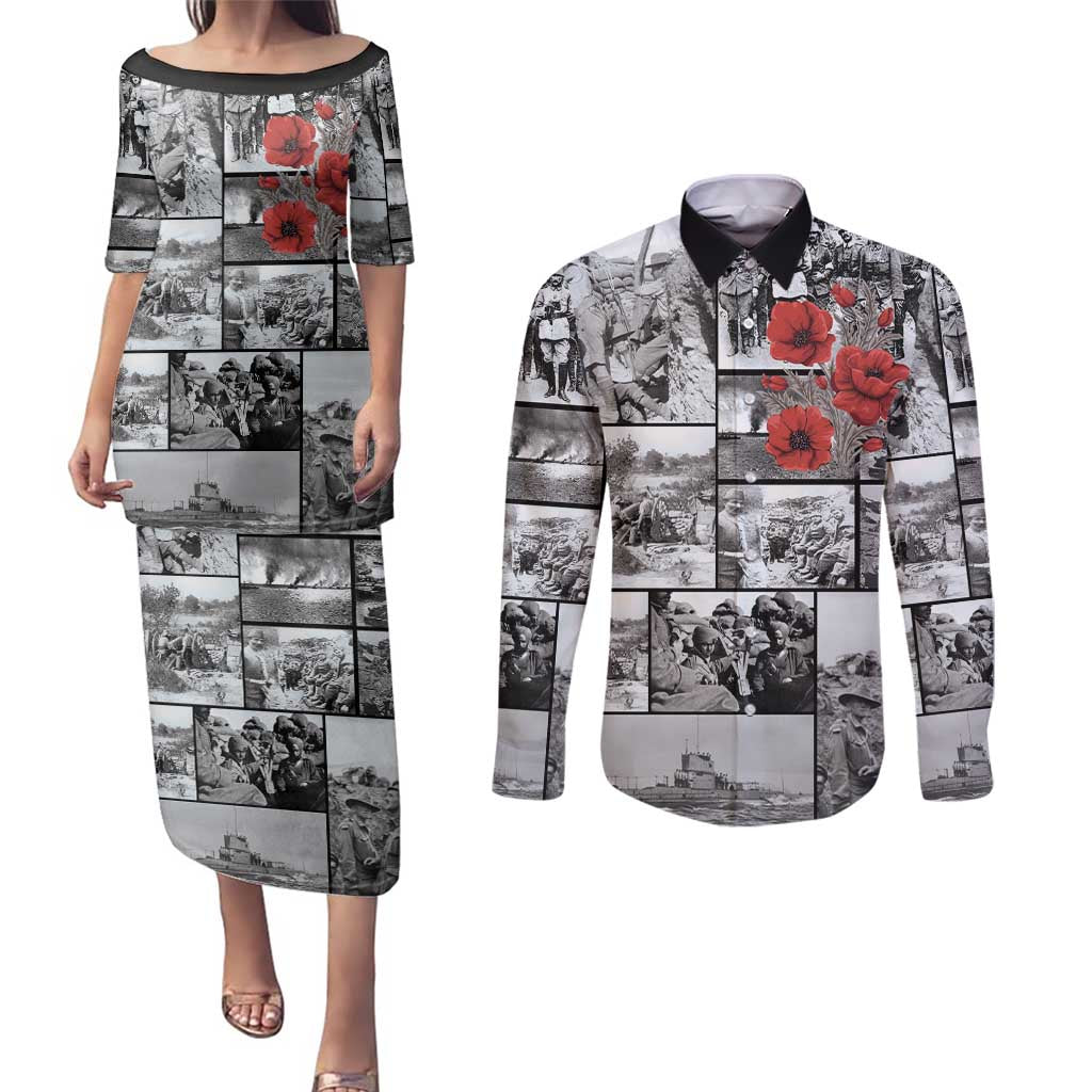 ANZAC Day Gallipoli Campaign Couples Matching Puletasi and Long Sleeve Button Shirt To The End They Remain