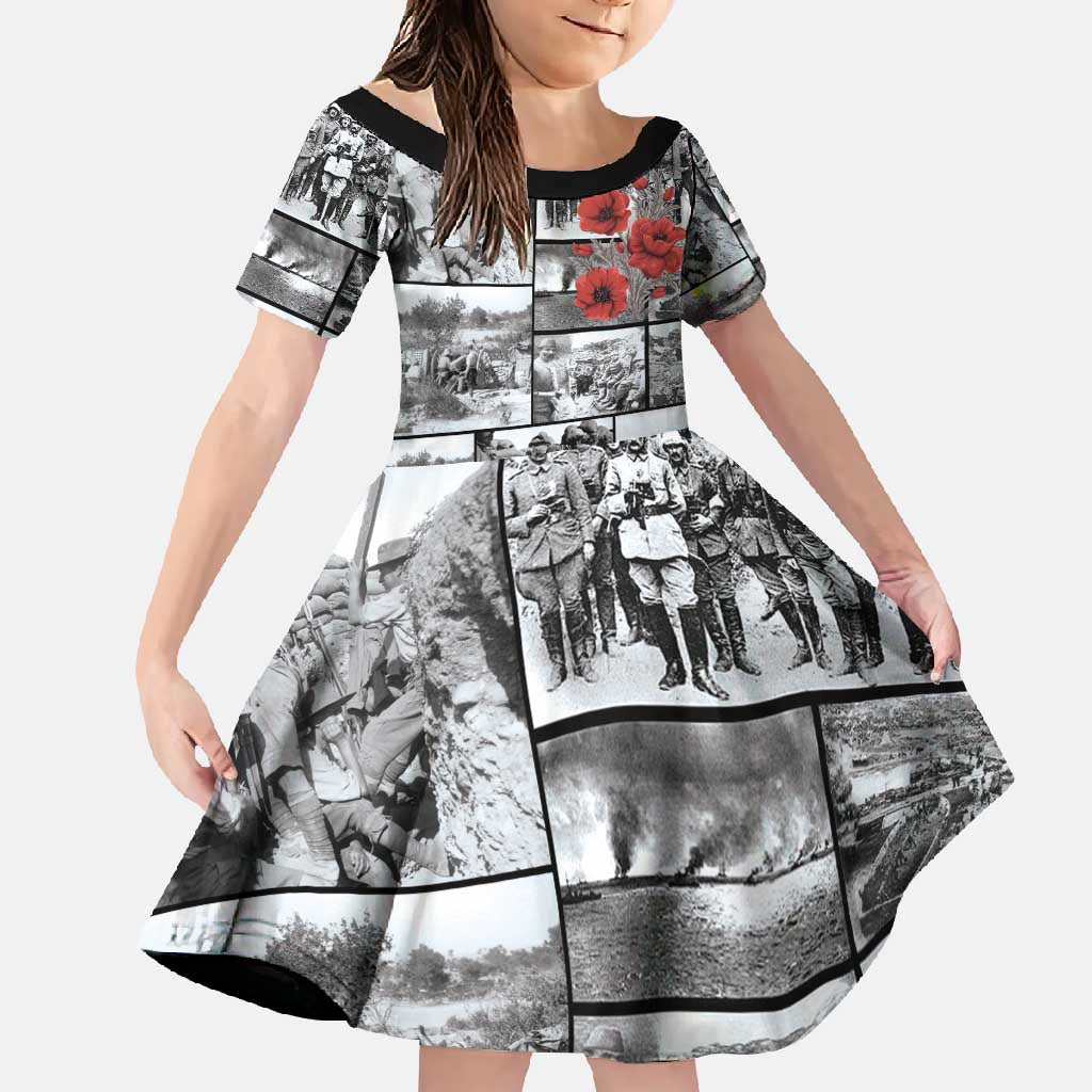 ANZAC Day Gallipoli Campaign Family Matching Off Shoulder Maxi Dress and Hawaiian Shirt To The End They Remain LT9 Daughter's Dress Black - Polynesian Pride
