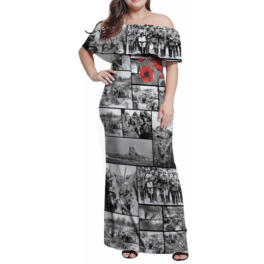 ANZAC Day Gallipoli Campaign Family Matching Off Shoulder Maxi Dress and Hawaiian Shirt To The End They Remain LT9 Mom's Dress Black - Polynesian Pride
