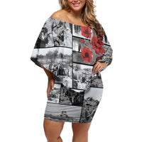 ANZAC Day Gallipoli Campaign Family Matching Off Shoulder Short Dress and Hawaiian Shirt To The End They Remain LT9 Mom's Dress Black - Polynesian Pride
