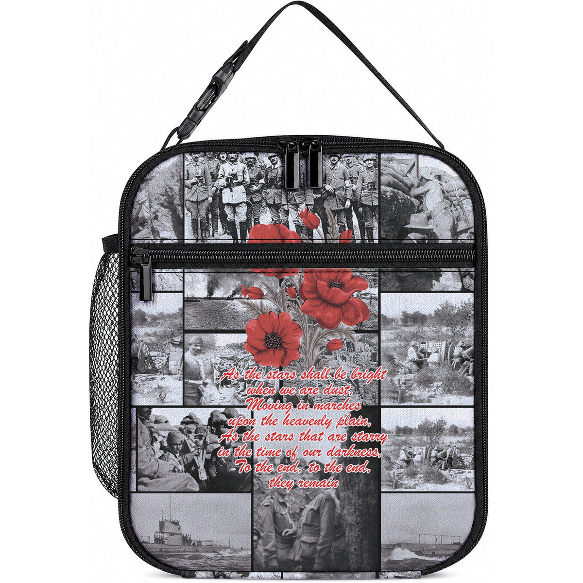 ANZAC Day Gallipoli Campaign Lunch Bag To The End They Remain LT9 10.2 × 8.3 × 4.3 inch Black - Polynesian Pride
