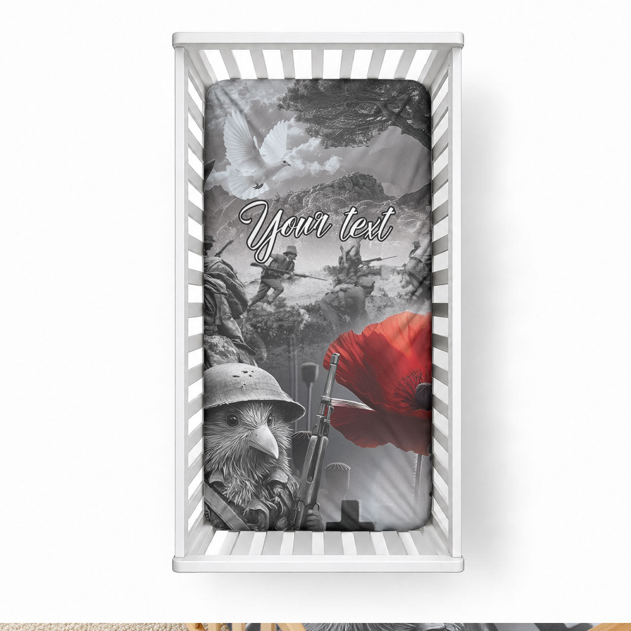 Black ANZAC Personalised The Battle of Lone Pine Baby Bed Cover Kiwi-Kangaroo Soldier Lest We Forget LT9 28 × 52 in Black - Polynesian Pride