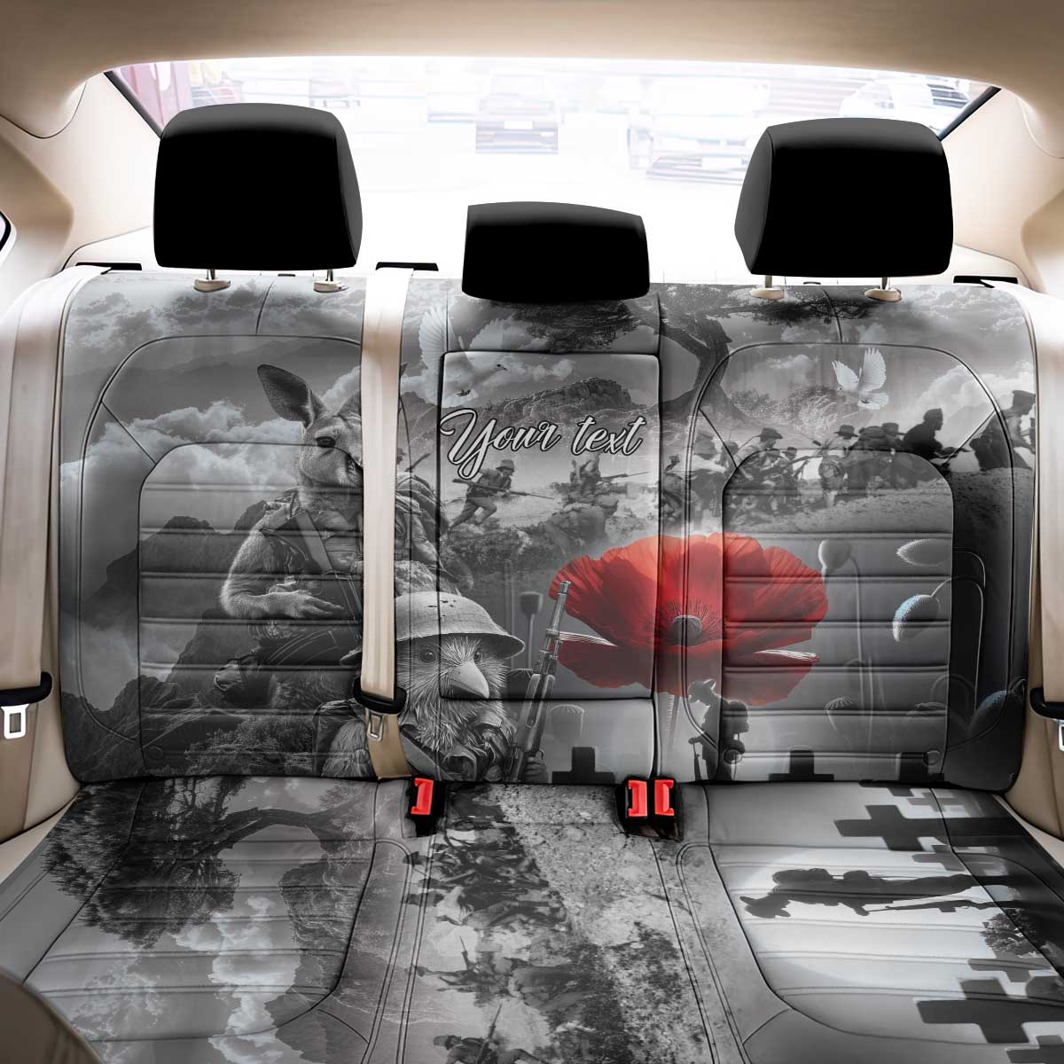Black ANZAC Day The Battle of Lone Pine Back Car Seat Cover Kiwi-Kangaroo Soldier Lest We Forget