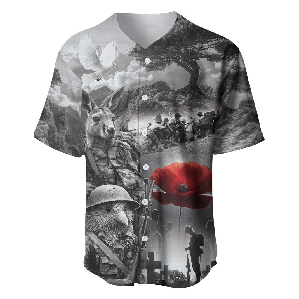 Black ANZAC Day The Battle of Lone Pine Baseball Jersey Kiwi-Kangaroo Soldier Lest We Forget