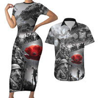 Black ANZAC Day The Battle of Lone Pine Couples Matching Short Sleeve Bodycon Dress and Hawaiian Shirt Kiwi-Kangaroo Soldier Lest We Forget LT9 Black - Polynesian Pride