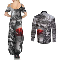 Black ANZAC Day The Battle of Lone Pine Couples Matching Summer Maxi Dress and Long Sleeve Button Shirt Kiwi-Kangaroo Soldier Lest We Forget LT9 - Polynesian Pride