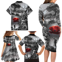 Black ANZAC Day The Battle of Lone Pine Family Matching Long Sleeve Bodycon Dress and Hawaiian Shirt Kiwi-Kangaroo Soldier Lest We Forget LT9 - Polynesian Pride