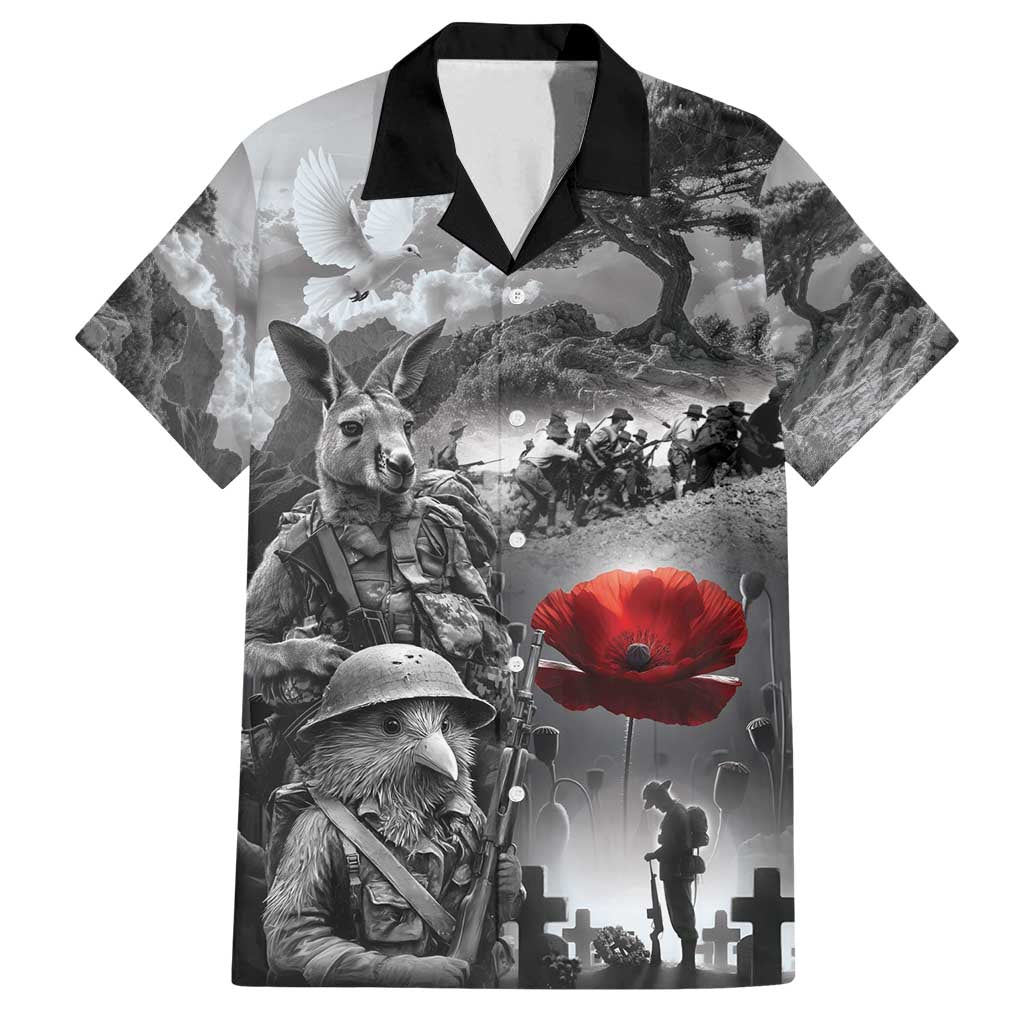 Black ANZAC Day The Battle of Lone Pine Family Matching Long Sleeve Bodycon Dress and Hawaiian Shirt Kiwi-Kangaroo Soldier Lest We Forget LT9 Dad's Shirt - Short Sleeve Black - Polynesian Pride