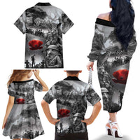 Black ANZAC Day The Battle of Lone Pine Family Matching Off The Shoulder Long Sleeve Dress and Hawaiian Shirt Kiwi-Kangaroo Soldier Lest We Forget LT9 - Polynesian Pride