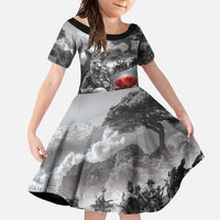 Black ANZAC Day The Battle of Lone Pine Family Matching Off Shoulder Maxi Dress and Hawaiian Shirt Kiwi-Kangaroo Soldier Lest We Forget LT9 Daughter's Dress Black - Polynesian Pride