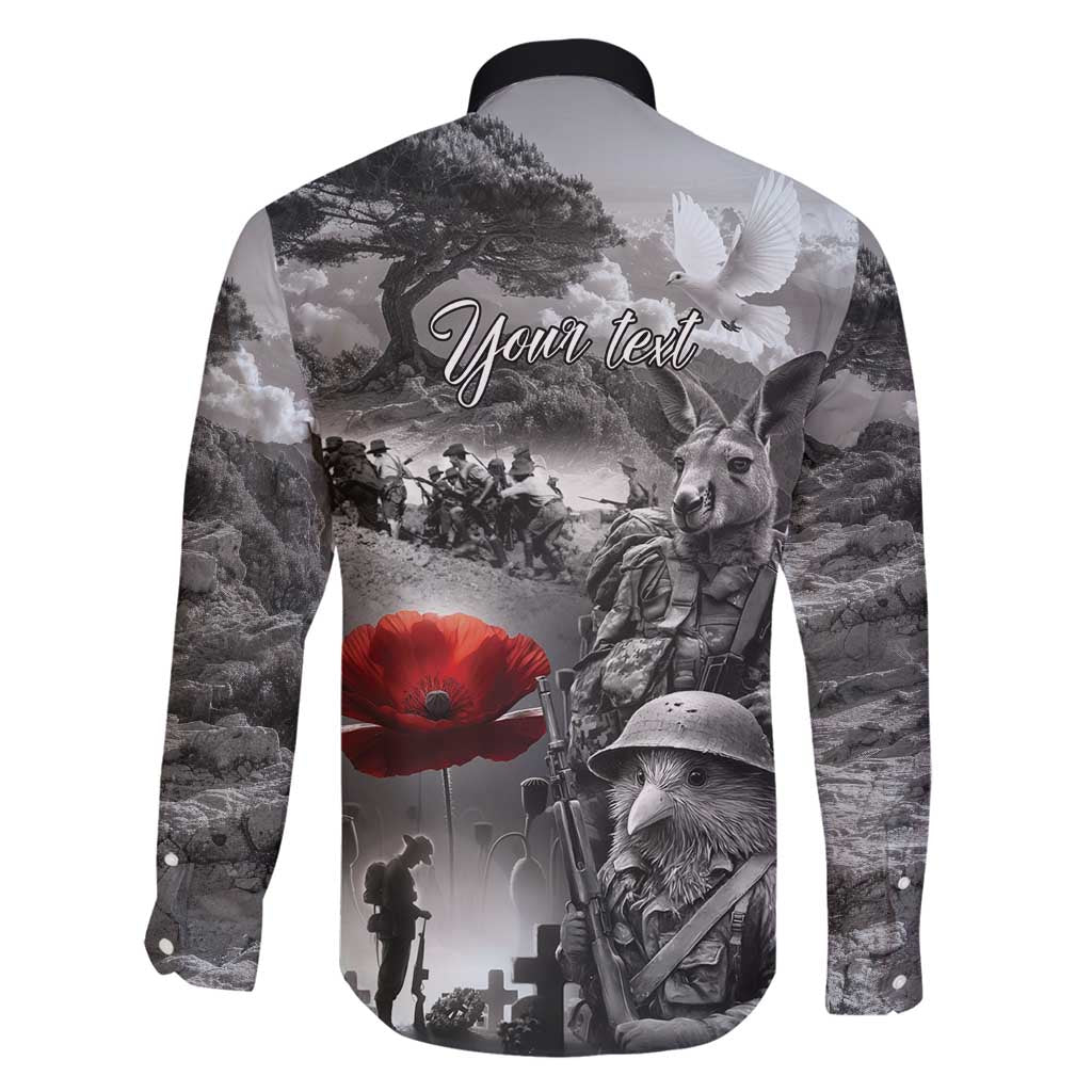 Black ANZAC Day The Battle of Lone Pine Family Matching Off Shoulder Maxi Dress and Hawaiian Shirt Kiwi-Kangaroo Soldier Lest We Forget LT9 - Polynesian Pride