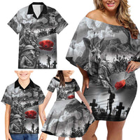Black ANZAC Day The Battle of Lone Pine Family Matching Off Shoulder Short Dress and Hawaiian Shirt Kiwi-Kangaroo Soldier Lest We Forget LT9 - Polynesian Pride