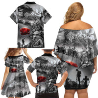Black ANZAC Day The Battle of Lone Pine Family Matching Off Shoulder Short Dress and Hawaiian Shirt Kiwi-Kangaroo Soldier Lest We Forget LT9 - Polynesian Pride