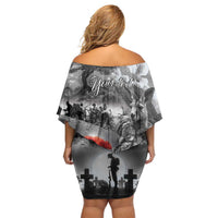 Black ANZAC Day The Battle of Lone Pine Family Matching Off Shoulder Short Dress and Hawaiian Shirt Kiwi-Kangaroo Soldier Lest We Forget LT9 - Polynesian Pride