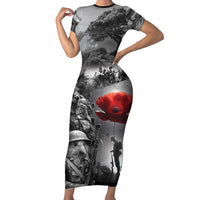 Black ANZAC Day The Battle of Lone Pine Family Matching Short Sleeve Bodycon Dress and Hawaiian Shirt Kiwi-Kangaroo Soldier Lest We Forget LT9 Mom's Dress Black - Polynesian Pride
