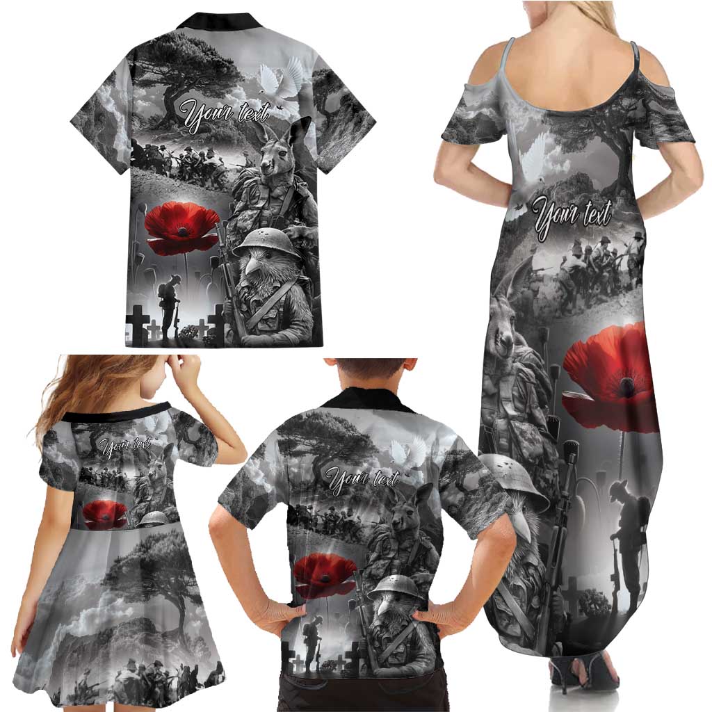 Black ANZAC Day The Battle of Lone Pine Family Matching Summer Maxi Dress and Hawaiian Shirt Kiwi-Kangaroo Soldier Lest We Forget LT9 - Polynesian Pride