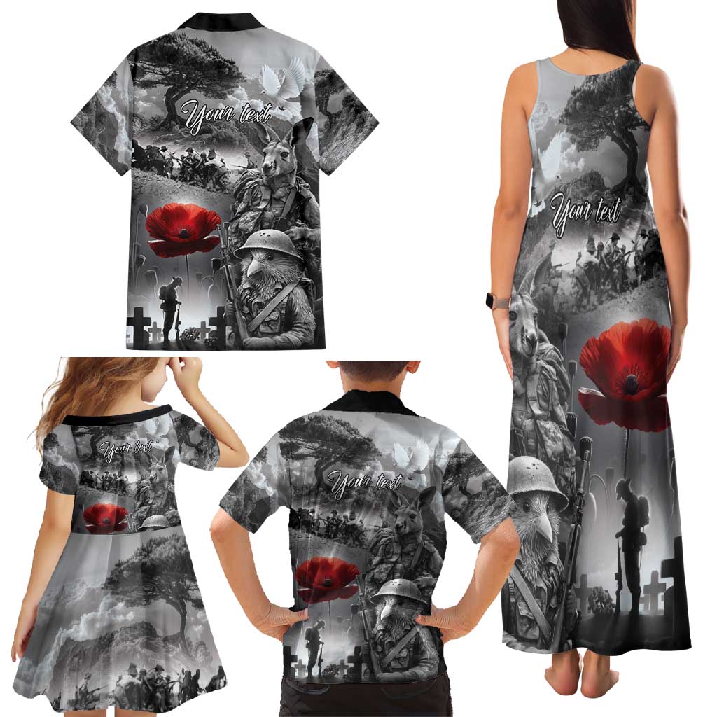 Black ANZAC Day The Battle of Lone Pine Family Matching Tank Maxi Dress and Hawaiian Shirt Kiwi-Kangaroo Soldier Lest We Forget LT9 - Polynesian Pride