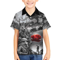 Black ANZAC Day The Battle of Lone Pine Kid Hawaiian Shirt Kiwi-Kangaroo Soldier Lest We Forget
