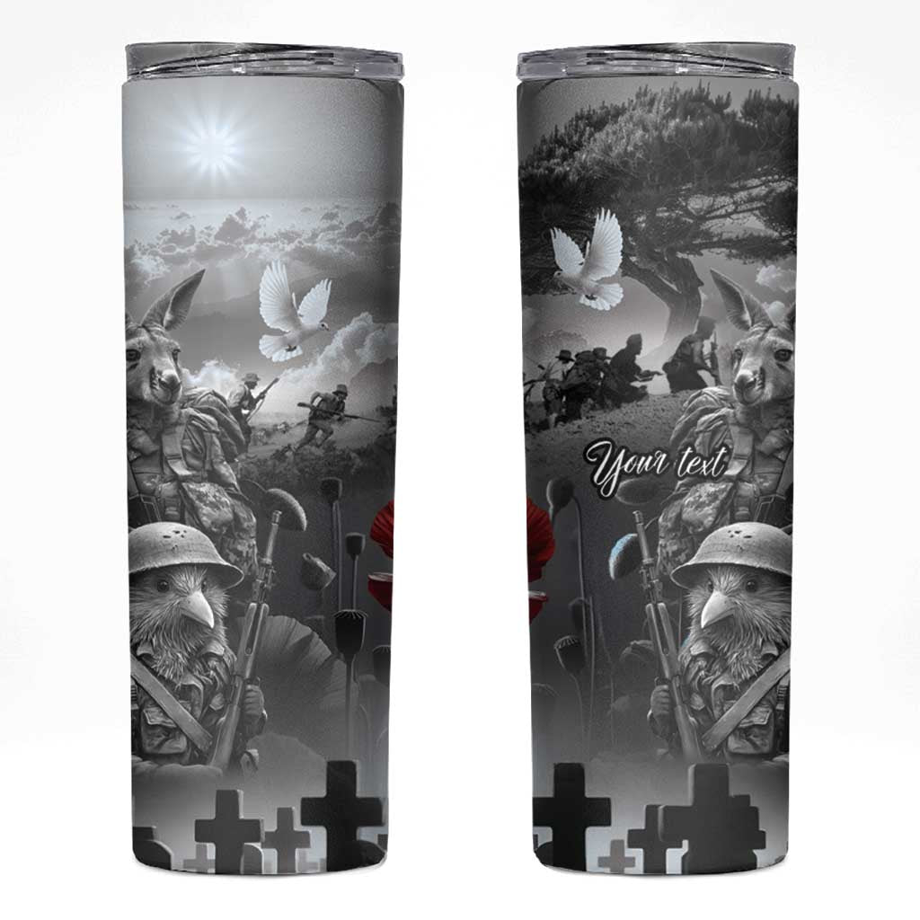 Black ANZAC Day The Battle of Lone Pine Skinny Tumbler Kiwi-Kangaroo Soldier Lest We Forget LT9 Black - Polynesian Pride