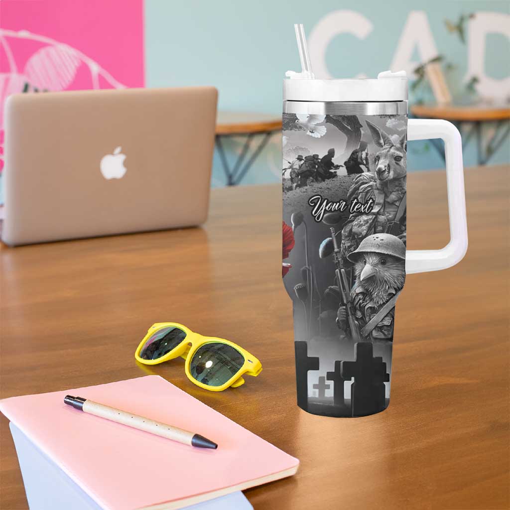 Black ANZAC Day The Battle of Lone Pine Tumbler With Handle Kiwi-Kangaroo Soldier Lest We Forget