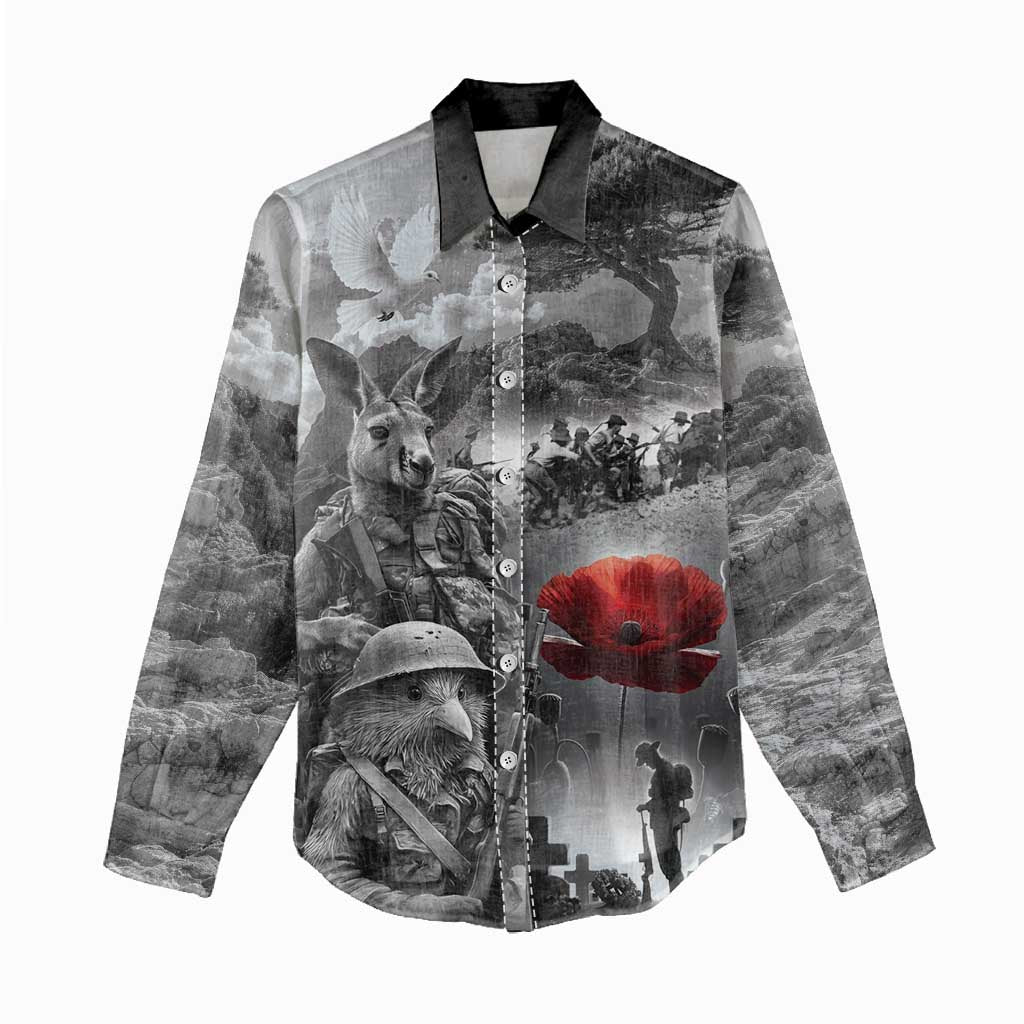 Black ANZAC Day The Battle of Lone Pine Women Casual Shirt Kiwi-Kangaroo Soldier Lest We Forget LT9 - Polynesian Pride