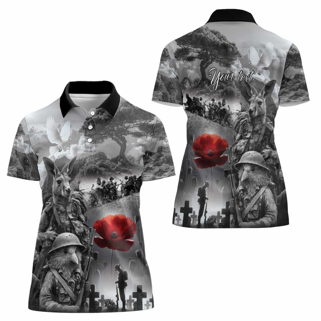 Black ANZAC Day The Battle of Lone Pine Women Polo Shirt Kiwi-Kangaroo Soldier Lest We Forget LT9 - Polynesian Pride