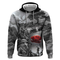 Black ANZAC Day The Battle of Lone Pine Zip Hoodie Kiwi-Kangaroo Soldier Lest We Forget