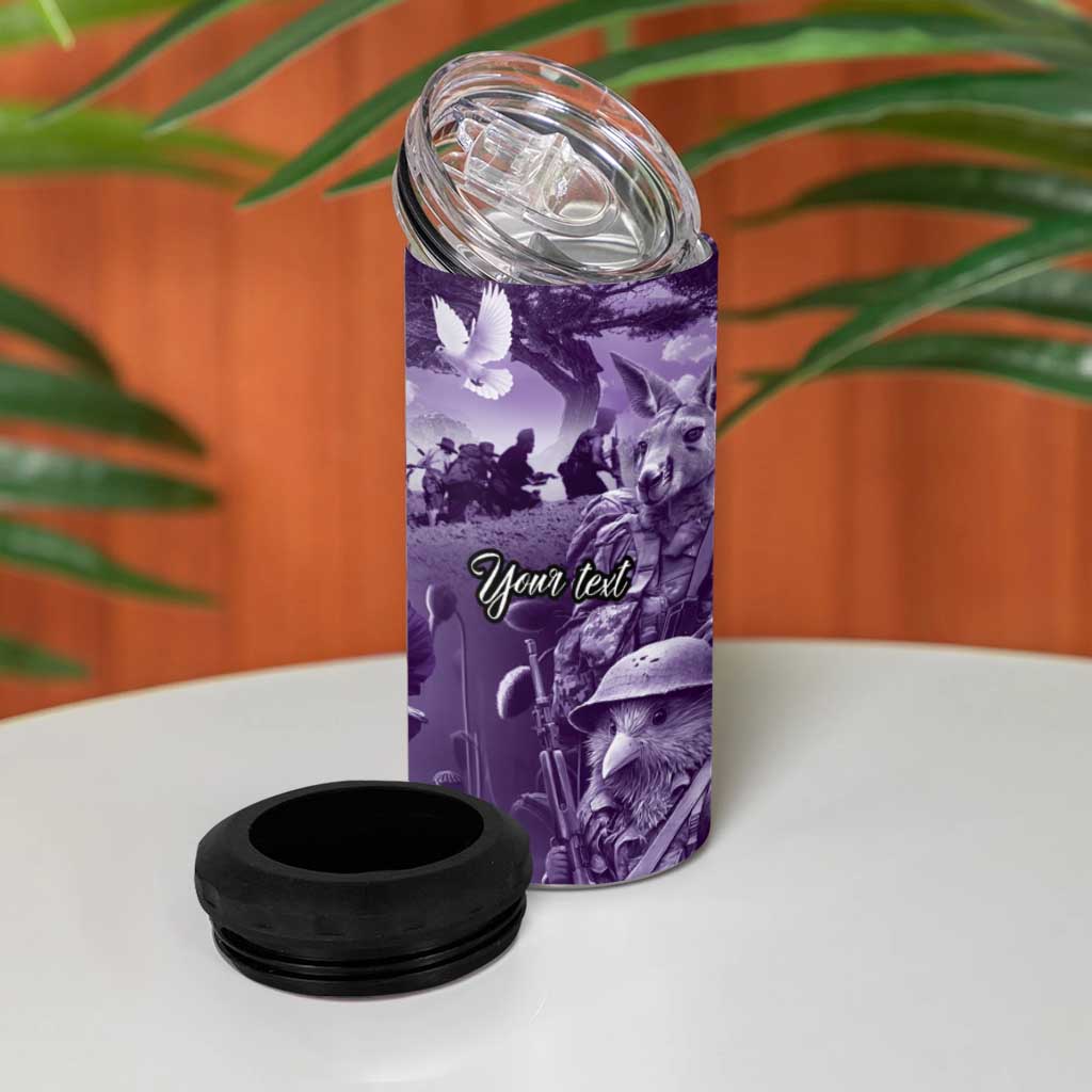 Purple ANZAC Day The Battle of Lone Pine 4 in 1 Can Cooler Tumbler Kiwi-Kangaroo Soldier Lest We Forget LT9 - Polynesian Pride