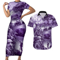 Purple ANZAC Day The Battle of Lone Pine Couples Matching Short Sleeve Bodycon Dress and Hawaiian Shirt Kiwi-Kangaroo Soldier Lest We Forget LT9 Purple - Polynesian Pride