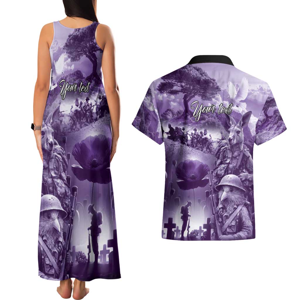 Purple ANZAC Day The Battle of Lone Pine Couples Matching Tank Maxi Dress and Hawaiian Shirt Kiwi-Kangaroo Soldier Lest We Forget LT9 - Polynesian Pride