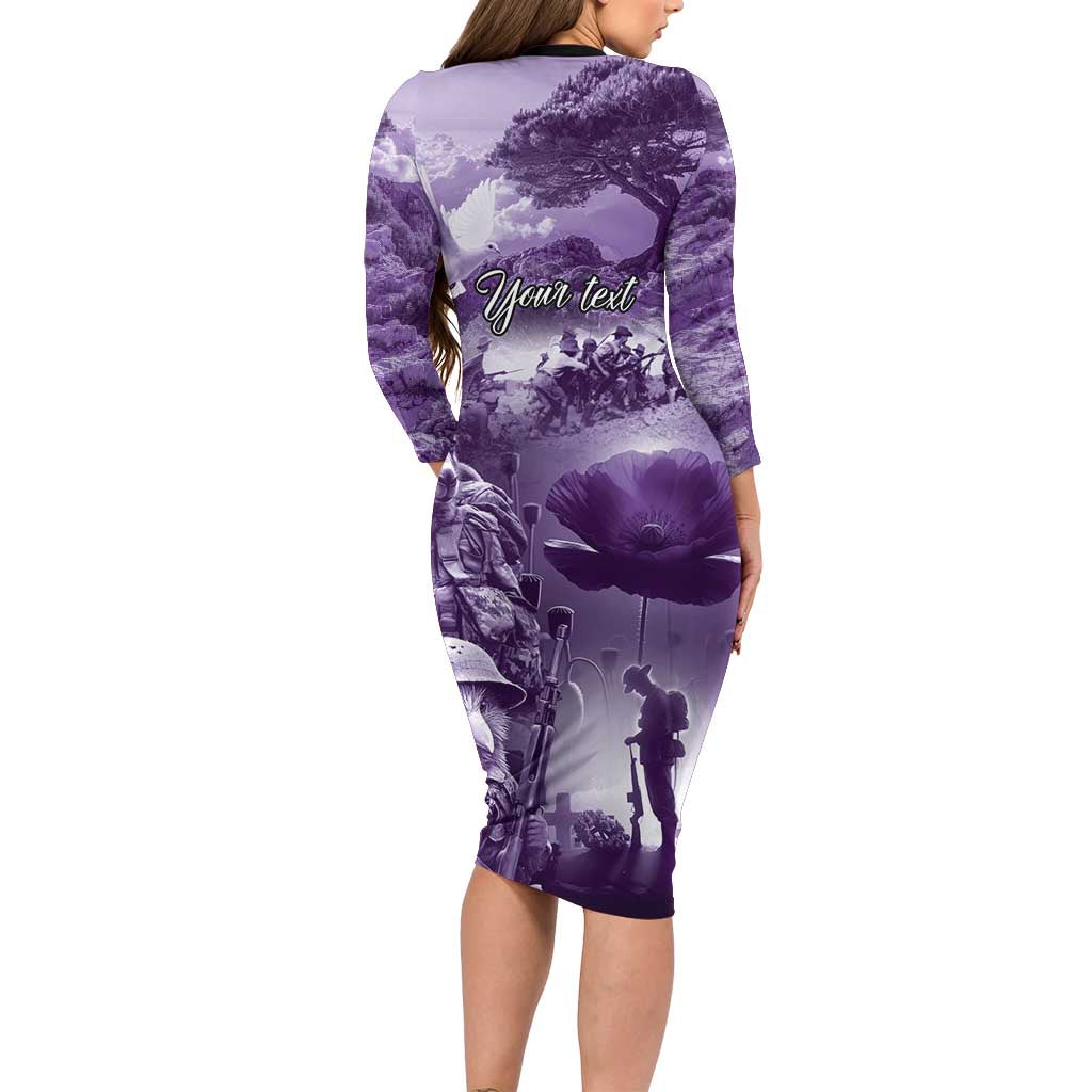 Purple ANZAC Day The Battle of Lone Pine Family Matching Long Sleeve Bodycon Dress and Hawaiian Shirt Kiwi-Kangaroo Soldier Lest We Forget LT9 - Polynesian Pride