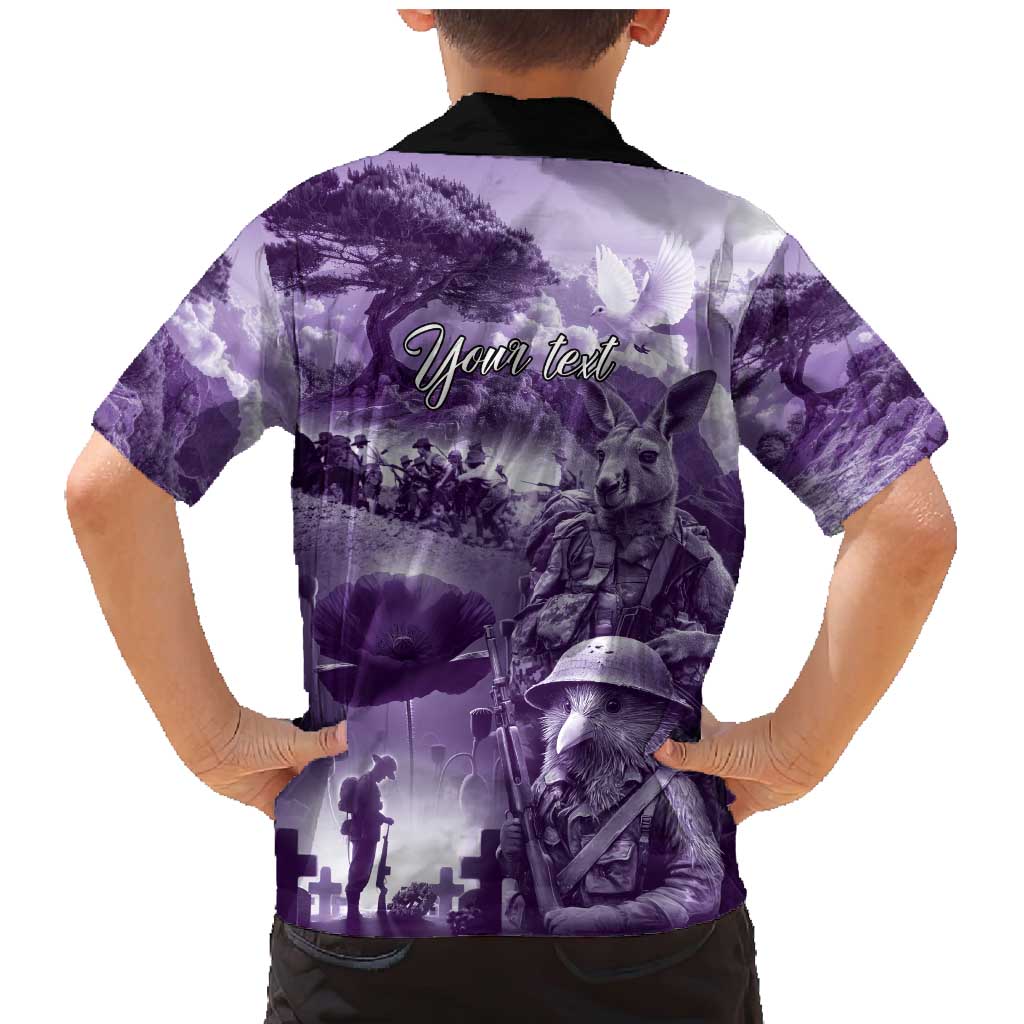 Purple ANZAC Day The Battle of Lone Pine Family Matching Mermaid Dress and Hawaiian Shirt Kiwi-Kangaroo Soldier Lest We Forget LT9 - Polynesian Pride