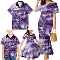 Purple ANZAC Day The Battle of Lone Pine Family Matching Mermaid Dress and Hawaiian Shirt Kiwi-Kangaroo Soldier Lest We Forget LT9 - Polynesian Pride