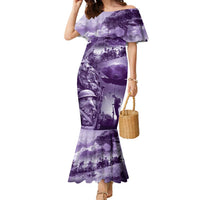 Purple ANZAC Day The Battle of Lone Pine Family Matching Mermaid Dress and Hawaiian Shirt Kiwi-Kangaroo Soldier Lest We Forget LT9 Mom's Dress Purple - Polynesian Pride