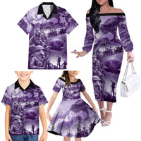 Purple ANZAC Day The Battle of Lone Pine Family Matching Off The Shoulder Long Sleeve Dress and Hawaiian Shirt Kiwi-Kangaroo Soldier Lest We Forget LT9 - Polynesian Pride