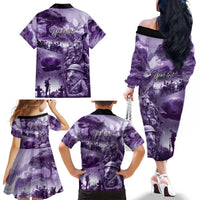 Purple ANZAC Day The Battle of Lone Pine Family Matching Off The Shoulder Long Sleeve Dress and Hawaiian Shirt Kiwi-Kangaroo Soldier Lest We Forget LT9 - Polynesian Pride