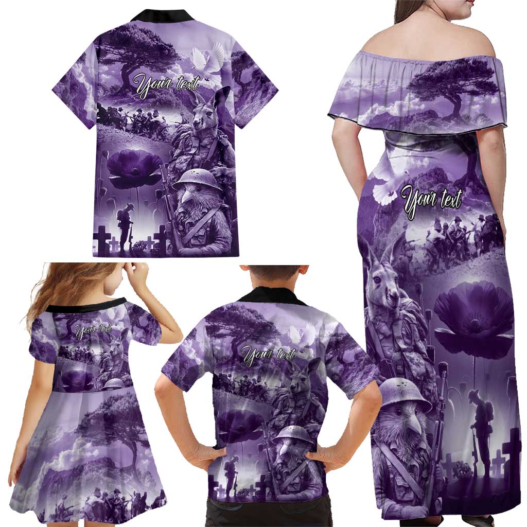 Purple ANZAC Day The Battle of Lone Pine Family Matching Off Shoulder Maxi Dress and Hawaiian Shirt Kiwi-Kangaroo Soldier Lest We Forget LT9 - Polynesian Pride