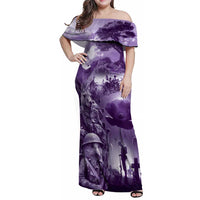 Purple ANZAC Day The Battle of Lone Pine Family Matching Off Shoulder Maxi Dress and Hawaiian Shirt Kiwi-Kangaroo Soldier Lest We Forget LT9 Mom's Dress Purple - Polynesian Pride