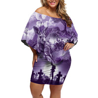 Purple ANZAC Day The Battle of Lone Pine Family Matching Off Shoulder Short Dress and Hawaiian Shirt Kiwi-Kangaroo Soldier Lest We Forget LT9 Mom's Dress Purple - Polynesian Pride