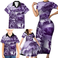 Purple ANZAC Day The Battle of Lone Pine Family Matching Short Sleeve Bodycon Dress and Hawaiian Shirt Kiwi-Kangaroo Soldier Lest We Forget LT9 - Polynesian Pride