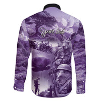 Purple ANZAC Day The Battle of Lone Pine Family Matching Short Sleeve Bodycon Dress and Hawaiian Shirt Kiwi-Kangaroo Soldier Lest We Forget LT9 - Polynesian Pride