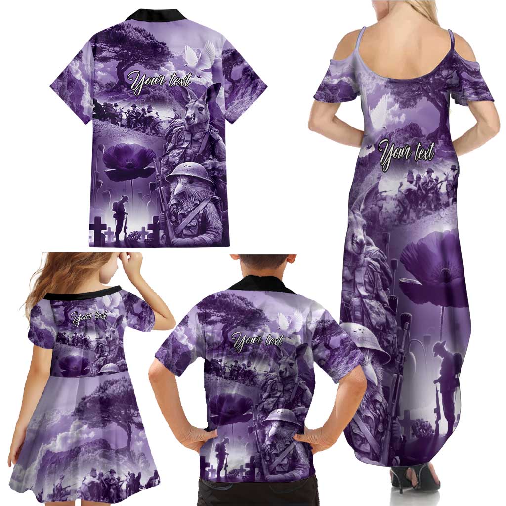 Purple ANZAC Day The Battle of Lone Pine Family Matching Summer Maxi Dress and Hawaiian Shirt Kiwi-Kangaroo Soldier Lest We Forget LT9 - Polynesian Pride