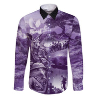 Purple ANZAC Day The Battle of Lone Pine Family Matching Summer Maxi Dress and Hawaiian Shirt Kiwi-Kangaroo Soldier Lest We Forget LT9 Dad's Shirt - Long Sleeve Purple - Polynesian Pride