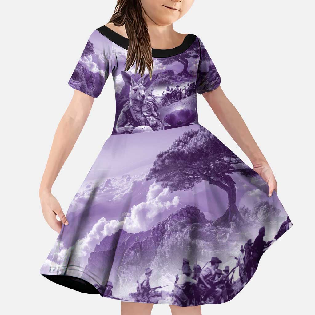 Purple ANZAC Day The Battle of Lone Pine Family Matching Tank Maxi Dress and Hawaiian Shirt Kiwi-Kangaroo Soldier Lest We Forget LT9 Daughter's Dress Purple - Polynesian Pride