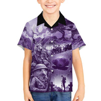 Purple ANZAC Day The Battle of Lone Pine Family Matching Tank Maxi Dress and Hawaiian Shirt Kiwi-Kangaroo Soldier Lest We Forget LT9 Son's Shirt Purple - Polynesian Pride