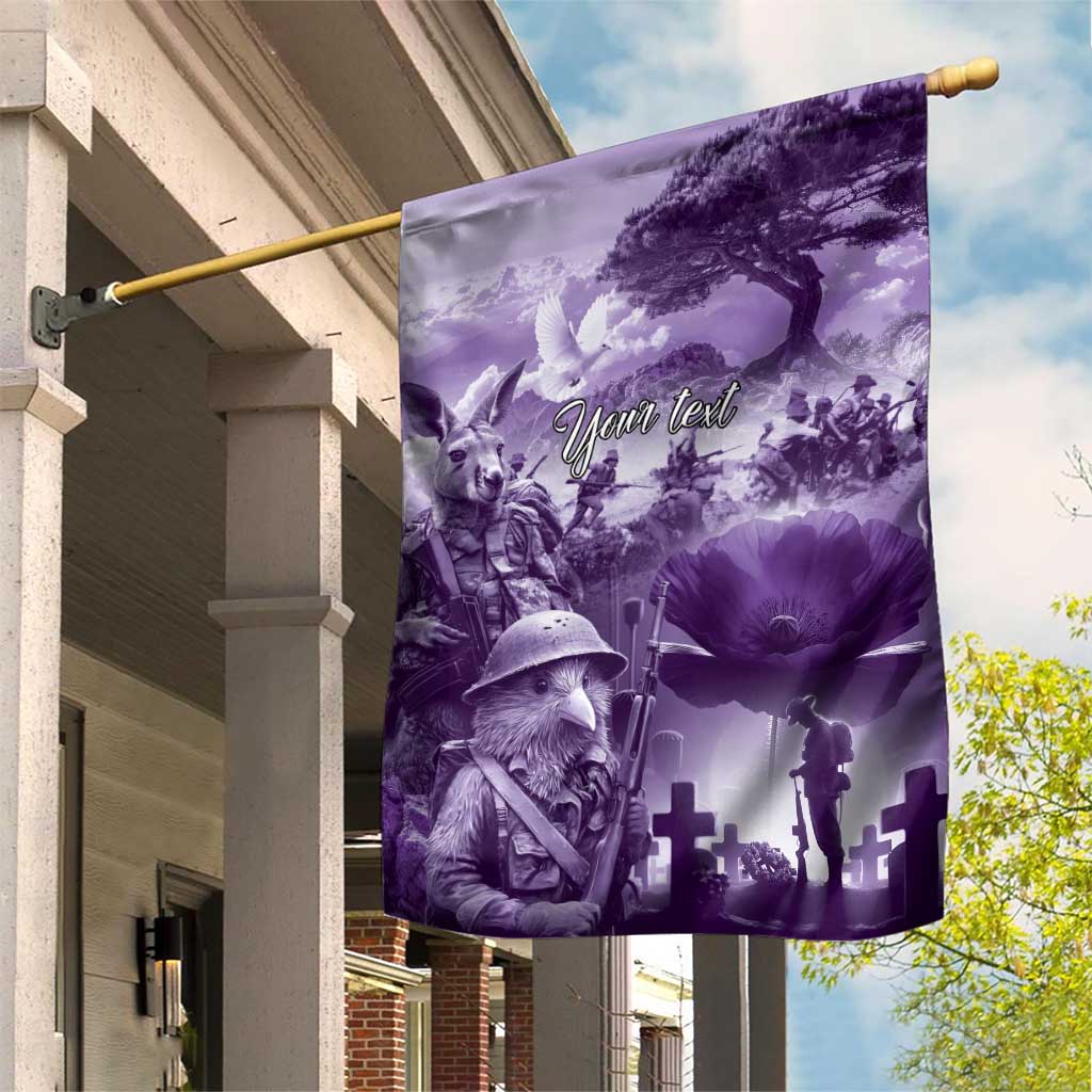 Purple ANZAC Day The Battle of Lone Pine Garden Flag Kiwi-Kangaroo Soldier Lest We Forget