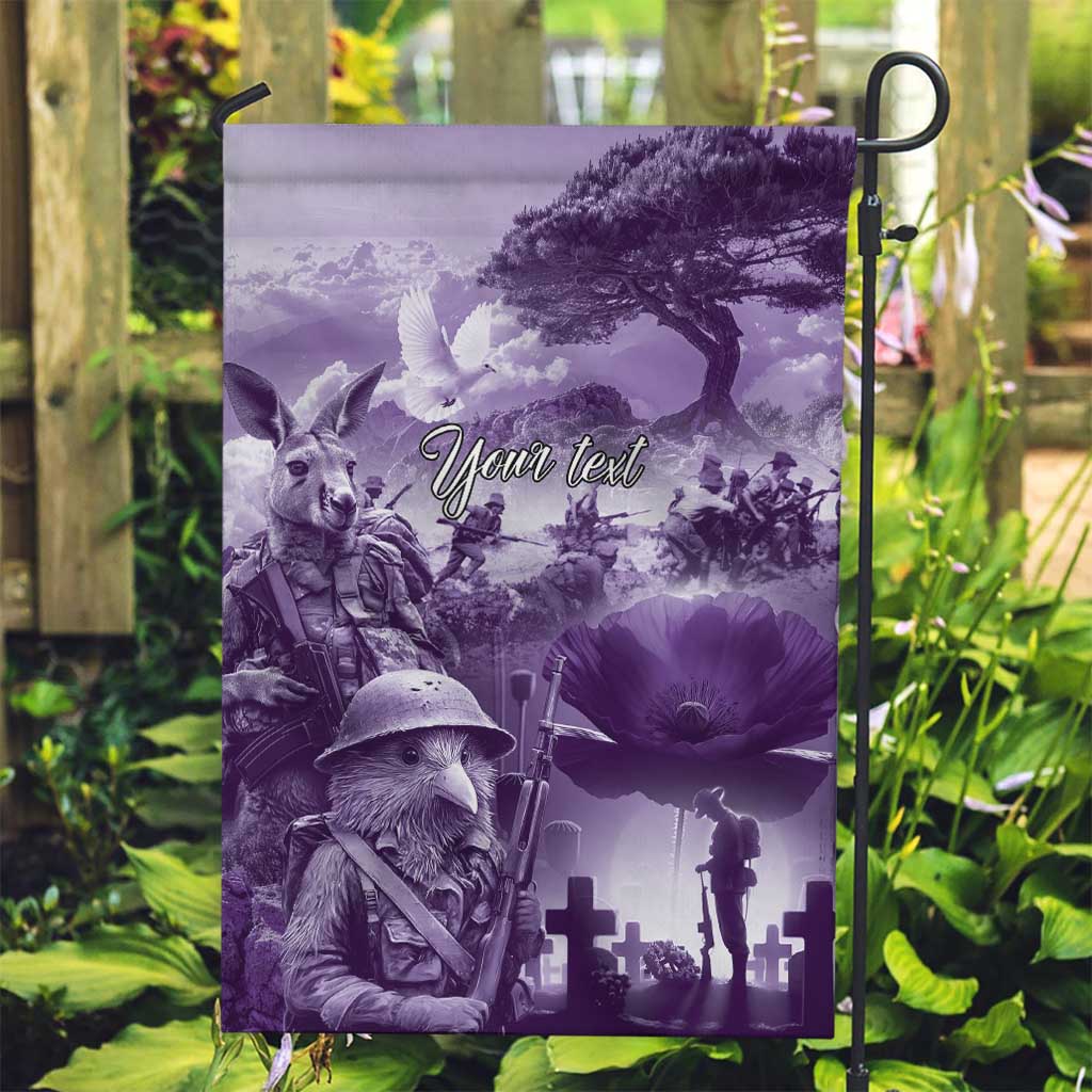 Purple ANZAC Day The Battle of Lone Pine Garden Flag Kiwi-Kangaroo Soldier Lest We Forget