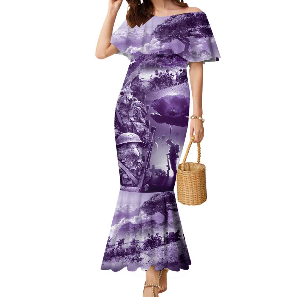 Purple ANZAC Day The Battle of Lone Pine Mermaid Dress Kiwi-Kangaroo Soldier Lest We Forget LT9 Women Purple - Polynesian Pride