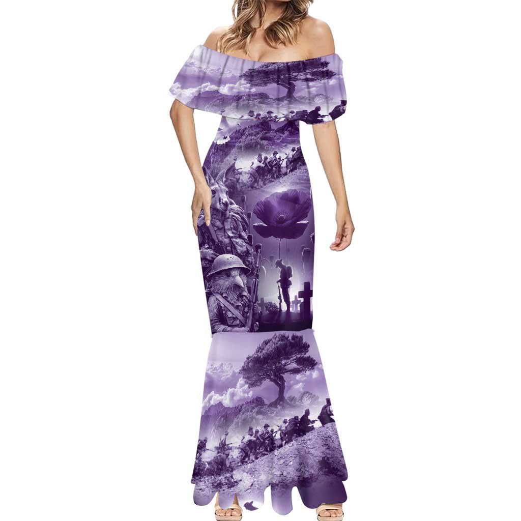 Purple ANZAC Day The Battle of Lone Pine Mermaid Dress Kiwi-Kangaroo Soldier Lest We Forget LT9 - Polynesian Pride